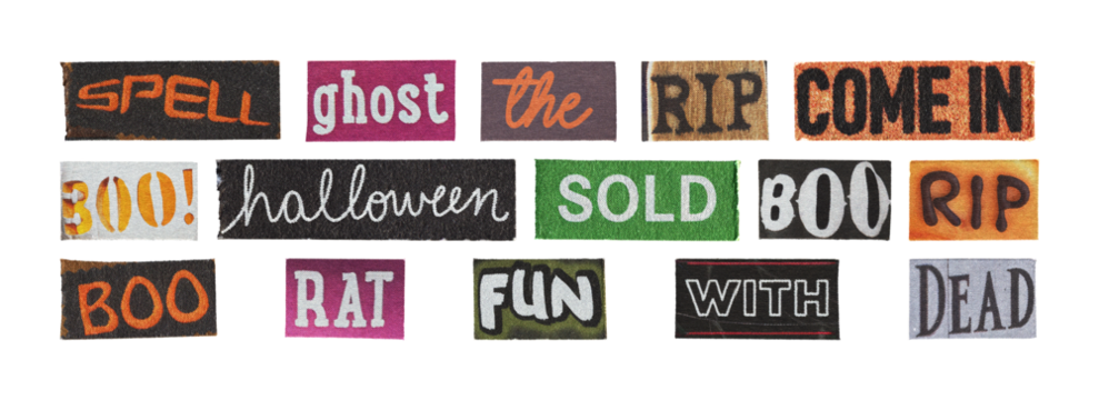 halloween typography wordmarks and text elements set for identity and web
