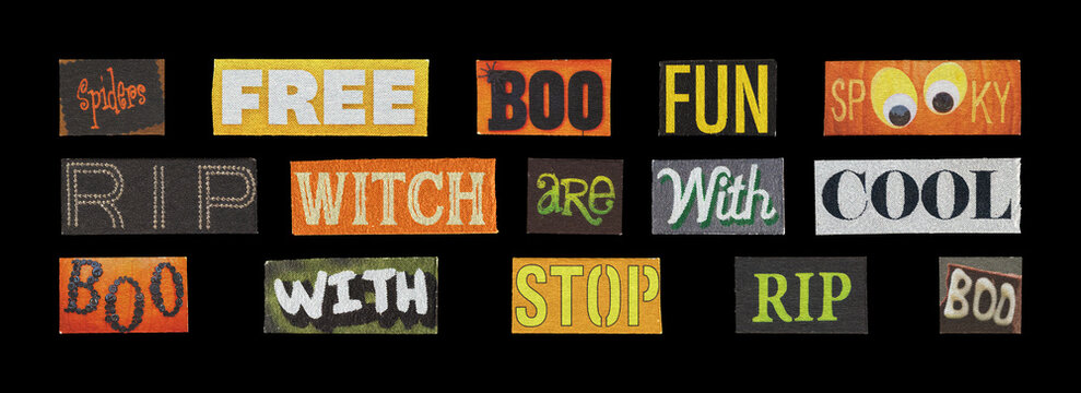 universal halloween word snippet collection for ads on black background
