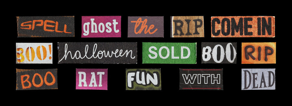 halloween text cutout words for social overlays on black background
