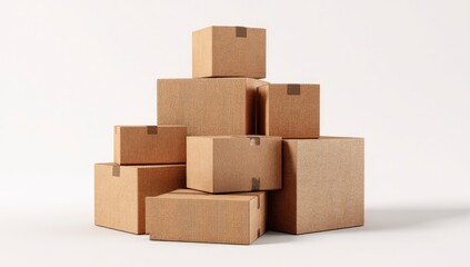 Obraz premium Stack of brown cardboard boxes on white