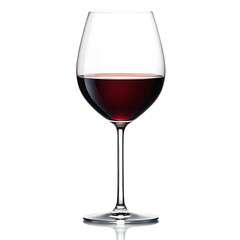 A single wine glass filled with red wine on a black background in a studio setting with lighting