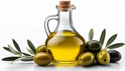 Olive Oil And Olives On A White Background