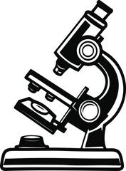 Black bold outline with white background, Outline of microscope with tiny sample slide, science theme2