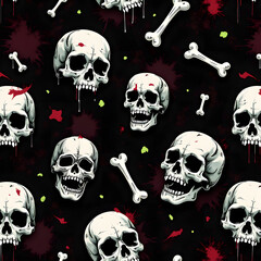 Spooky skull pattern on a dark background, perfect for Halloween designs.