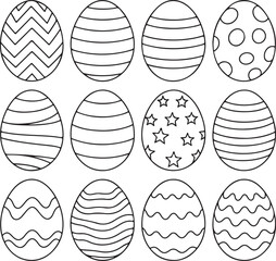 Easter Eggs Line Vector Icon Illustration on White Background