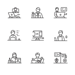 Work from Home Thin Line Icons Set