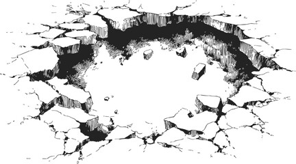 Obraz premium Crater sketch hand drawn style with cracked earth and debris — stock vector