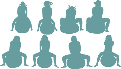 バランスボールを使ってトレーニングする女性のイラスト