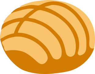 a flat illustration of a traditional Mexican concha sweet bread, featuring its signature shell-like patterned topping.