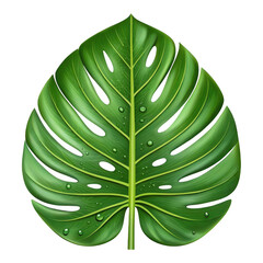 Green monstera leaf with water droplets isolated on transparent background