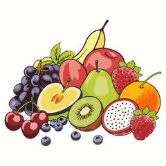 Tropical Fresh Fruit Mix - Vector Illustration