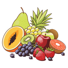 Tropical Fresh Fruit Mix - Vector Illustration