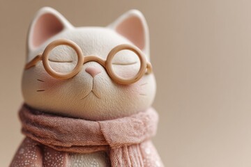Cute Ceramic Cat Figurine with Glasses and Scarf