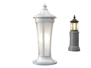 Two outdoor lamp posts isolated on transparent background