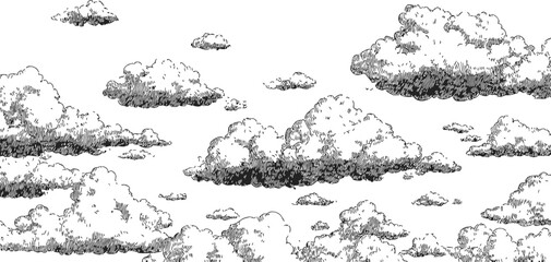 Clouds sketch hand drawn seamless pattern with fluffy cumulus clouds — stock vector