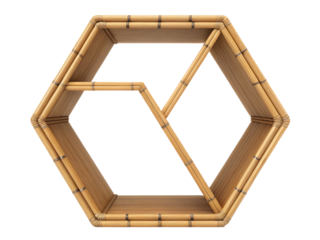 Bamboo hexagon shelf isolated on transparent background studio shot