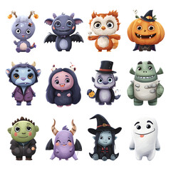 Fototapeta premium Cute Halloween Monster Characters isolated on transparent background