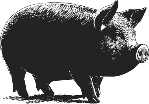 Black pig sketch hand drawn farm animal side view — stock vector