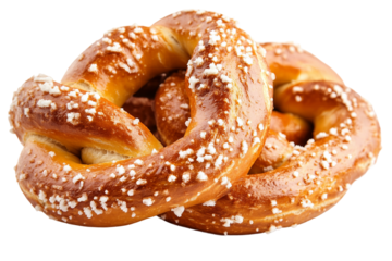 German soft pretzel topped with salt isolated on transparent background