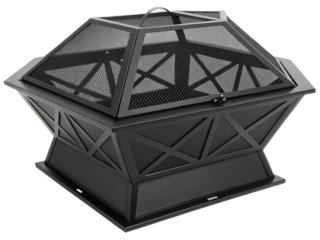 Closeup of a black fire pit isolated on transparent background