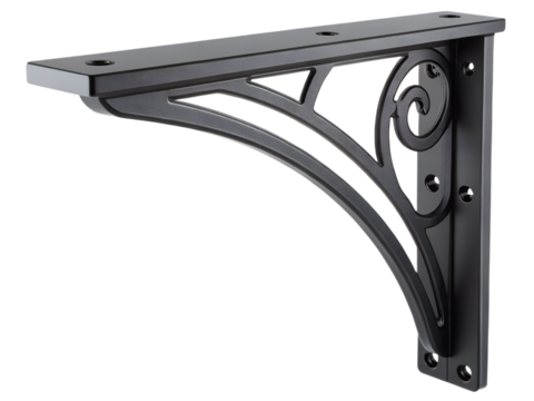 Black metal shelf bracket isolated on transparent background