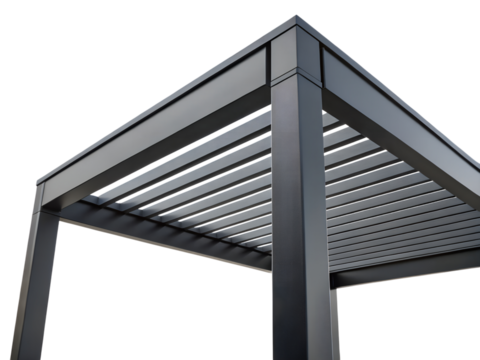 Modern black metal pergola isolated on transparent background