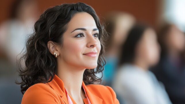 Young Woman in Conference Setting Expressing Engagement and Focus