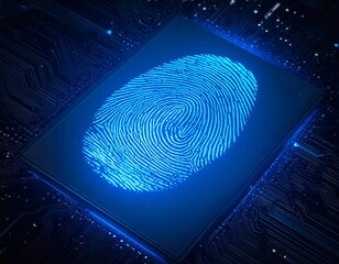 A glowing fingerprint on a circuit board