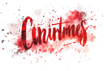 Christmas celebration text with festive red details isolated on transparent background