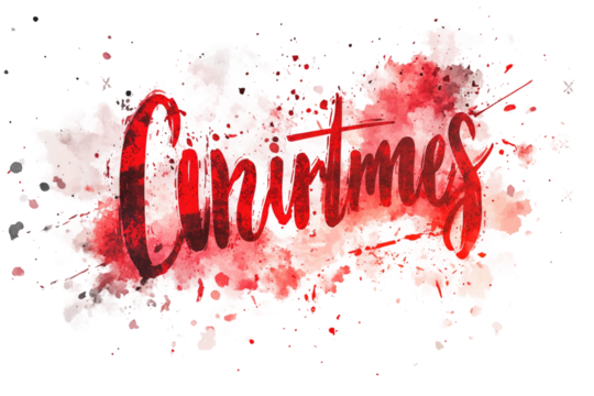 Christmas celebration text with festive red details isolated on transparent background