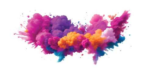 Multicolor powder explosion on White background. Colored cloud.Paint Holi .Colorful dust explode. colorful rainbow Holi paint color powder explosion with bright colors isolated white background.