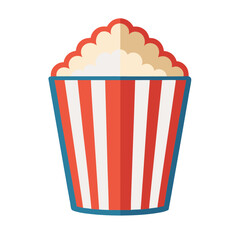 Classic red and white striped popcorn bucket filled with fluffy popcorn