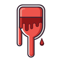 Stylized illustration of a blood bag dripping red liquid