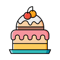 A colorful layered cake with cherries on top