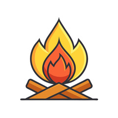 Stylized icon of a campfire with orange and yellow flames and wood