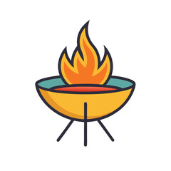 Stylized icon of a barbecue grill with a bright orange flame