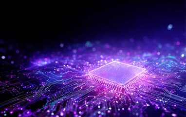 High-tech Circuit Board with Glowing Microchip and Intricate Wires