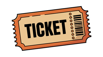 Single ticket graphic illustration for event access or raffle entry providing entry confirmation in beige and orange color palette
