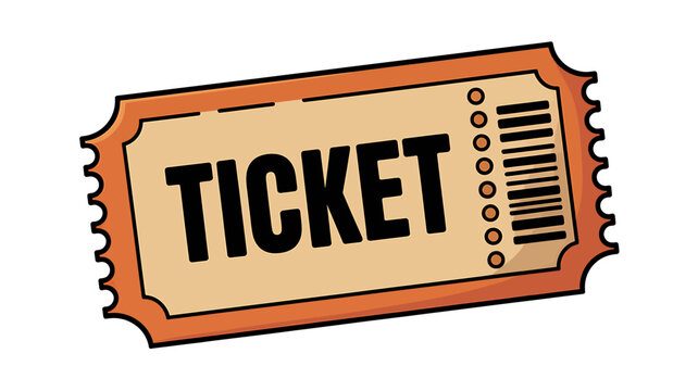 Single ticket graphic illustration for event access or raffle entry providing entry confirmation in beige and orange color palette
