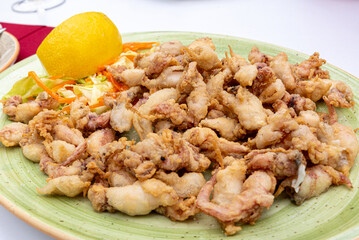 Delicious freshly served fried baby squid
