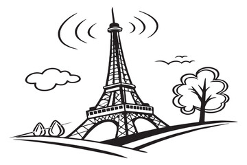 Obraz premium Stylized Paris Landmark Broadcasting Signal Graphic