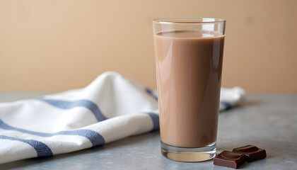 Chocolate Milk in a Glass with Chocolate Pieces