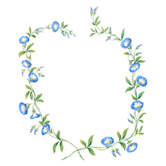 Obraz premium Floral wreath with oil paint strokes and textured finish, delicate heart-shaped blossoms on a clean white background.