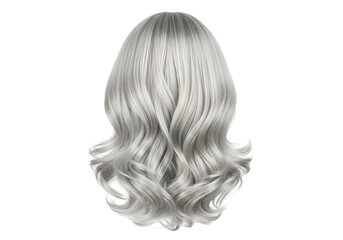 Naklejka premium A close-up view of voluminous, silver-gray hair, showcasing flowing waves and highlights against a black backdrop.