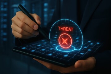 Cybersecurity threat detected on digital interface with red x symbol