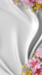 Pink flowers on white silk fabric