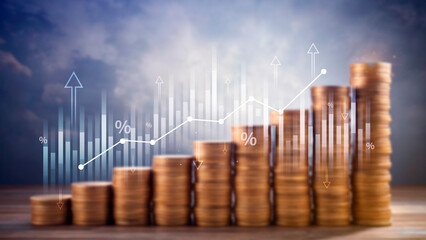 Stock market business and exchange financial growth graph. Business chart data graph diagram, business trading graph investment growth, global trend arrow up and down.