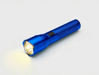 A bright blue flashlight isolated on white background, perfect for illustrating concepts of preparedness, emergency situations, and the importance of reliable lighting in various scenarios