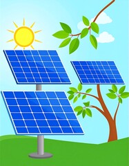 Solar panels in a sunny landscape