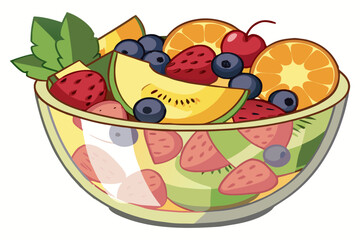 Colorful Fruit Salad Bowl Illustration with Fresh Mixed Fruits